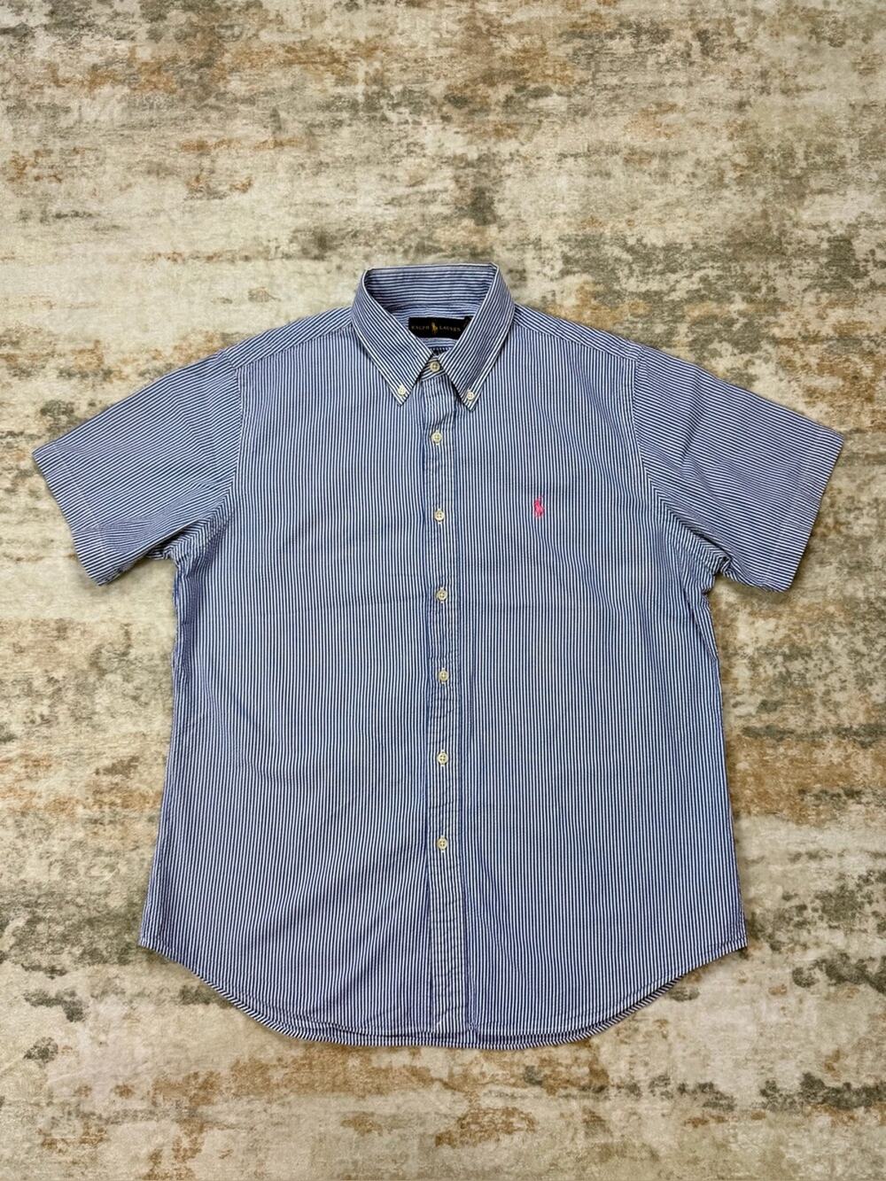Ralph Lauren Seersucker Striped Button Front Shirt Large